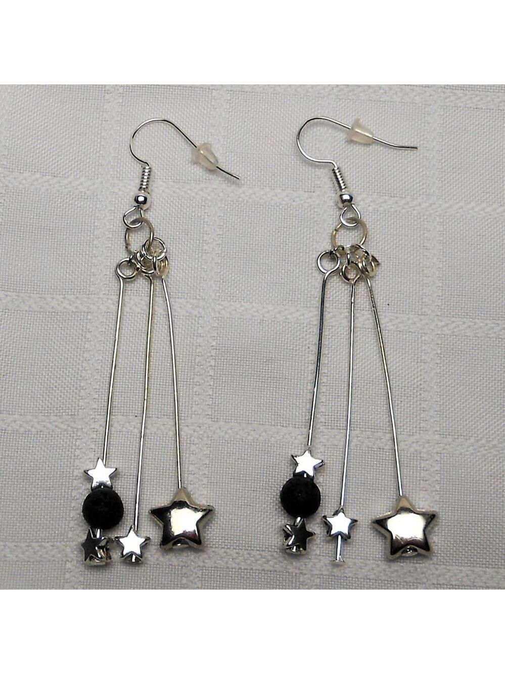 No 1222 Handmade earrings with Tibetan silver stars charms and polished stones
